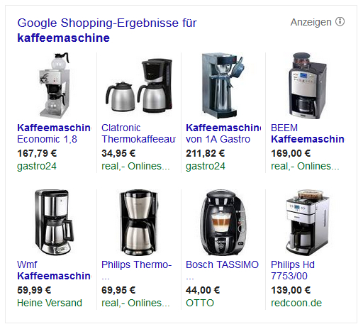 Screenshot: Google Shopping Anzeige, Websuche © Google